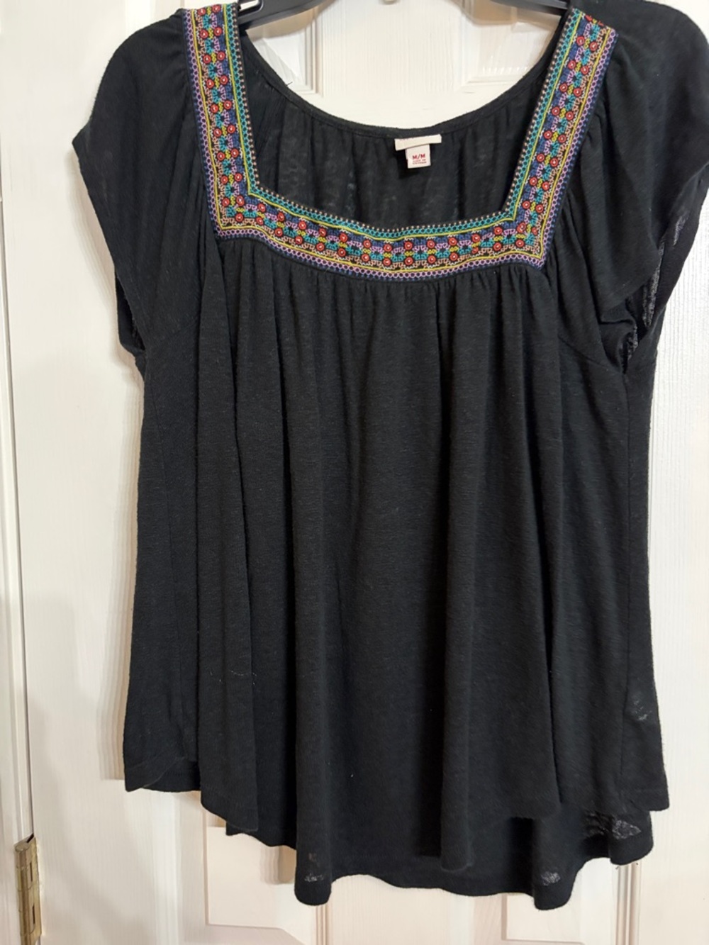 Merona Black Tunic with Colorful Embroidered Square Neck